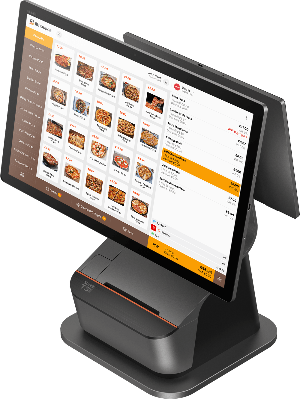 LithosPOS running on a SUNMI POS device